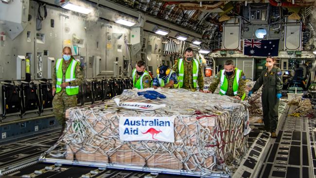 A Royal Australian Air Force C-17A Globemaster III arrives in Port Moresby, Papua New Guinea to delivercritical COVID-19 vaccines and consumables.