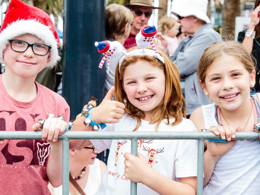 Jake and Lola Knight and Holly Fox at the Glenelg Christmas Pageant . Picture: Helen Page