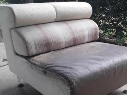 Queensland man George told 7News he donated the grey and brown leather couch to an op-shop in the state’s southeast earlier this year. Picture: 7News