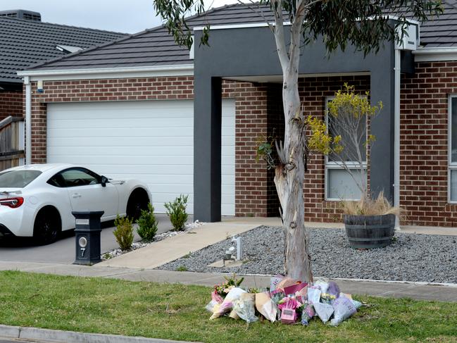 Tributes are left outside Celeste Manno’s home. Picture: Andrew Henshaw