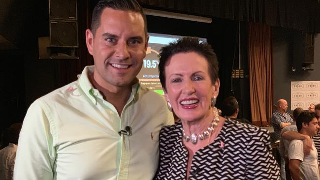 Alex Greenwich celebrates at Paddington RSL club with City of Sydney Lord Mayor Clover Moore. Picture: Laura Sullivan