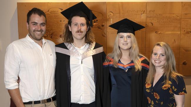 UTAS graduations at Hobart, Jonathan Olivier, Oska Duggan, Stella Laskey and Alice Prichard. Picture Chris Kidd