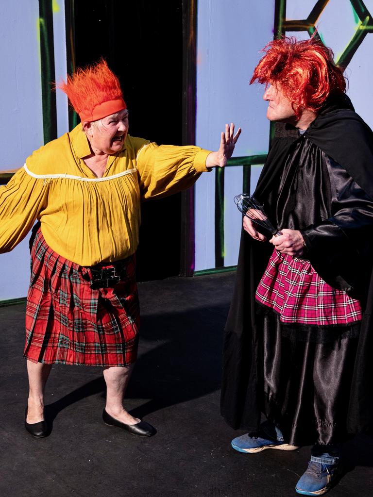 Toowoomba Repertory Theatre actors Peter Bevan &amp; Helen Holmes in final rehearsals for the theatre production of the popular comedy The Complete Works of Shakespeare (Abridged).