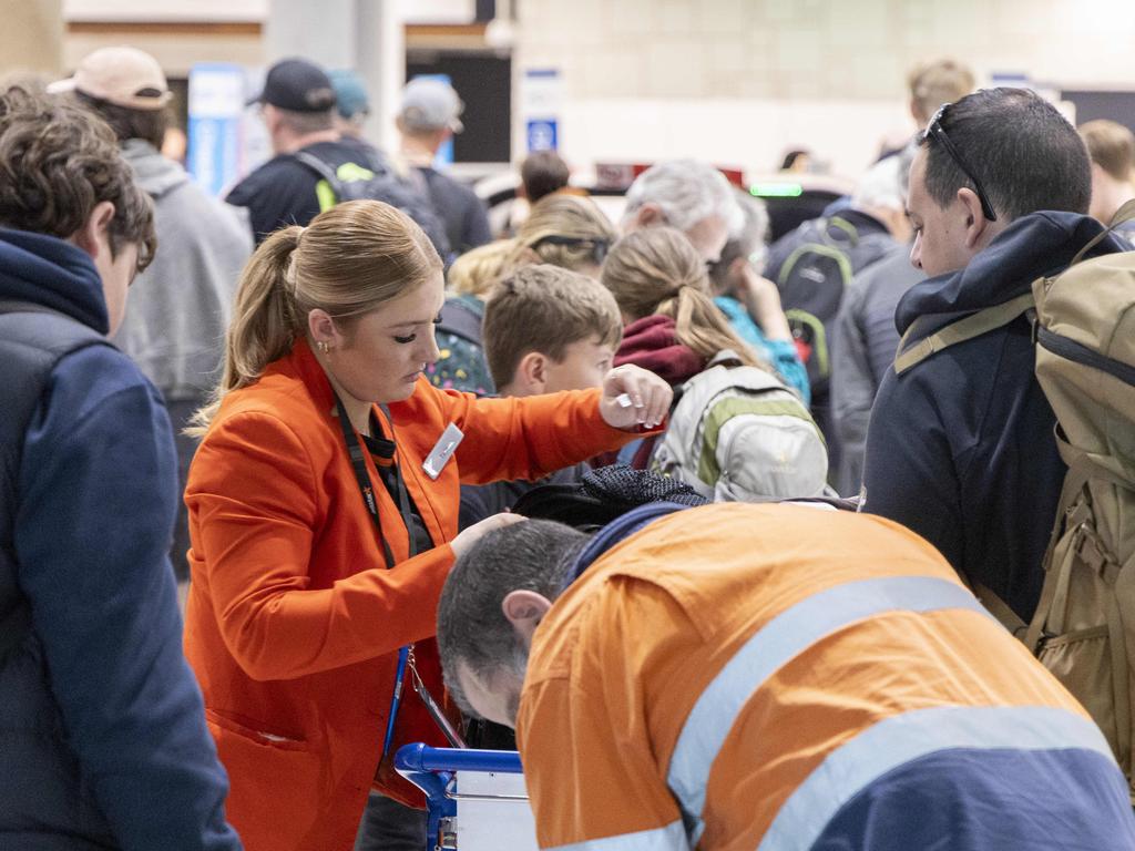 Jetstar check-in at Brisbane Airport after CrowdStrike global IT outage, Saturday, July 20, 2024. Picture: Richard Walker