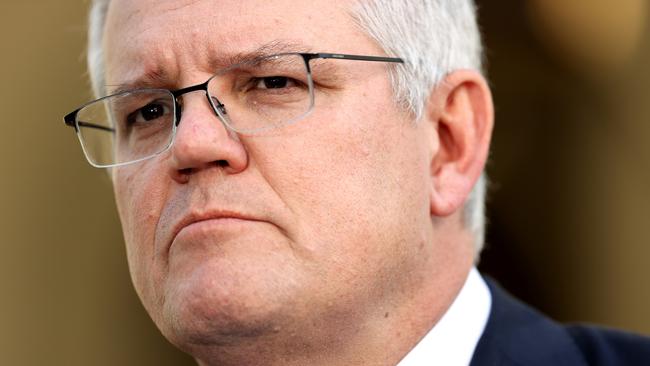 Scott Morrison addresses the media. (Photo by Brendon Thorne/Getty Images)