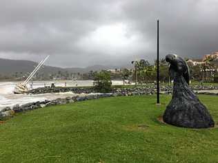 DANGEROUS DELUGE: The aftermath of Cyclone Debbie in Airlie Beach where it crossed the coast on Tuesday. Authorities are warning heavy rain is heading this way. Picture: Peter Carruthers