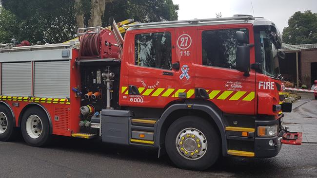 A fire truck at the scene of a house fire in Hunter Ct, Ringwood East on July 29, 2020. Picture: Kiel Egging.