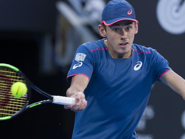 Alex de Minaur during his first round match against Serbian Dusan Lajovic.