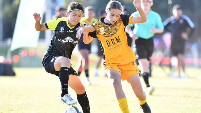 SOCCER: Junior football carnival, Maroochydore. Sunshine Coast Wanderers V Logan Lighting Maroon, junior girls. Picture: Patrick Woods.