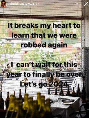 Chef David Stewart shared to his Instagram the restaurant has been broken into again.