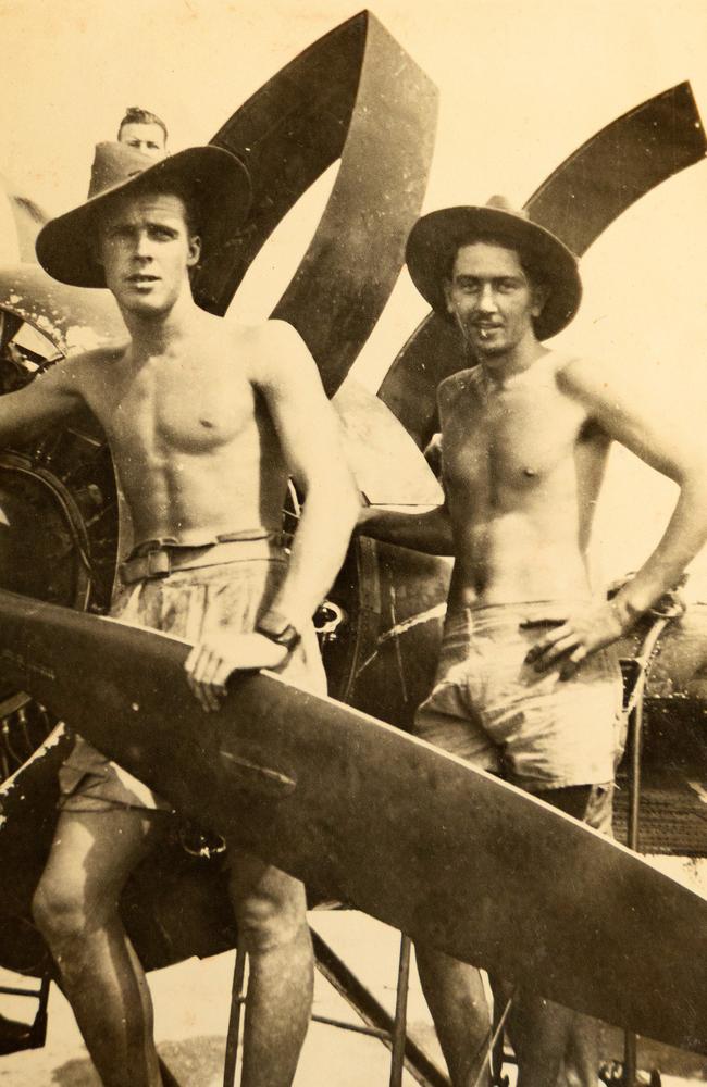 RAAF airman Mordaunt Mitchell (left) in Darwin after the Japanese bombed the city in 1943. Picture: Supplied