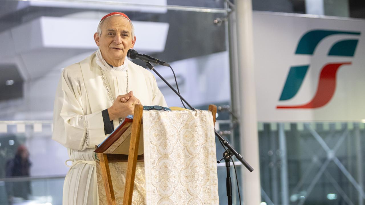 Cardinal Matteo Maria Zuppi, Archbishop of Bologna and President of the Italian Bishops' Conference, celebrates Christmas Eve Mass in the hall of the train station on December 24, 2024 in Bologna, Italy. Photo: Massimiliano Donati/Getty Images.