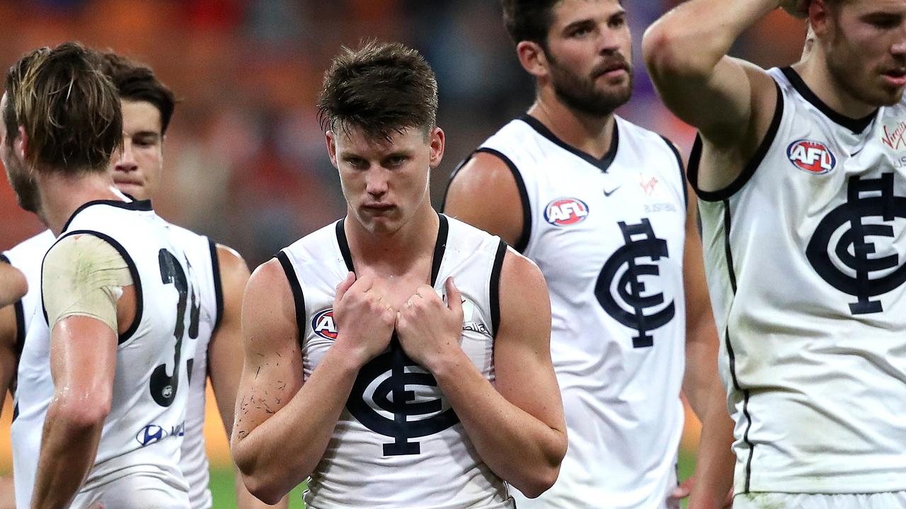 A dejectedSam Walsh looks on after the Blues were defeated by the Giants