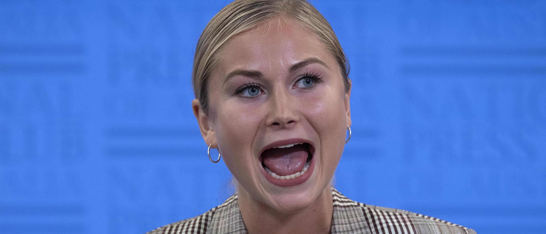 Grace Tame speaks at the National Press Club.