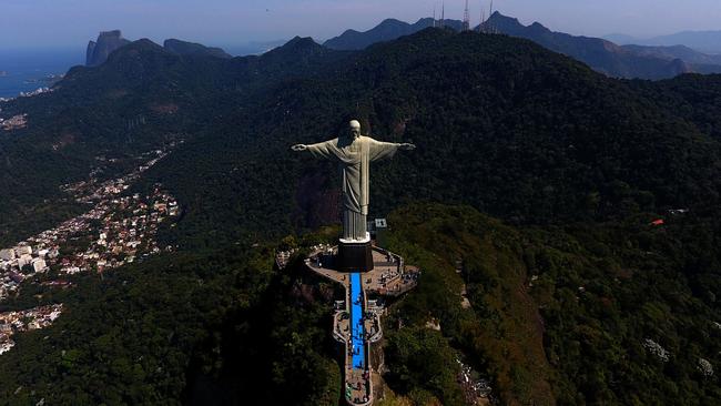 A view from a drone of the Christ The Redeemer statue during the reopening day of tourist attractions in Rio de Janeiro, Brazil, on August 15. Picture: AFP