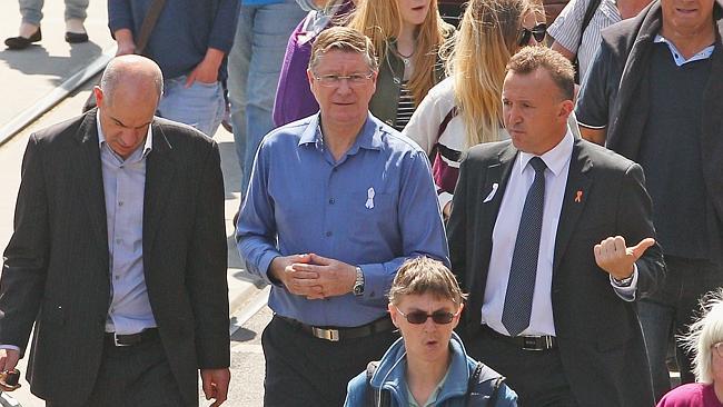 Premier Denis Napthine, centre, at the march. 