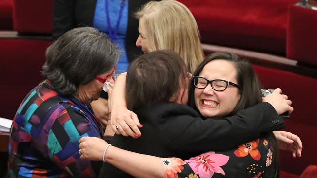 Victorian MPs celebrate as that state’s euthanasia bill passes. (Pic: Scott Barbour/Getty)