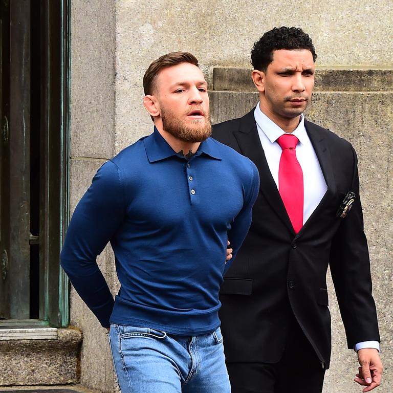 Then came a darker chapter as his team began a feud with a group of Dagestani fighters led by Khabib Nurmagomedov. McGregor was arrested and pled guilty to disorderly conduct after flying into New York and attacking a UFC bus that Nurmagomedov was sitting on. (Photo by Raymond Hall/GC Images)