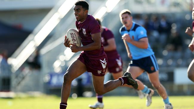 QLD's Gabriel Satrick makes a break, Redcliffe. Picture: Zak Simmonds