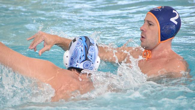Water Polo Queensland Country Championships, 2nd World War Memorial Aquatic Centre, Rockhampton, February 18, 2023. Men, Cairns versus Gold Coast. Gold Coast player Nicola Cannizzaro.
