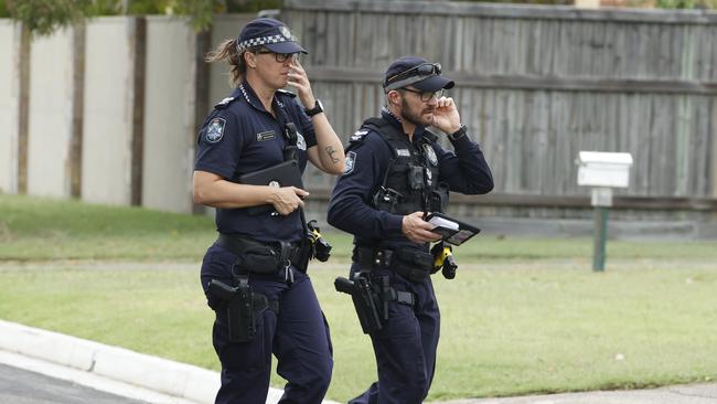 Police at the scene of an alleged stabbing at Iluka Ave, Buddina, on Friday morning. Picture: Lachie Millard