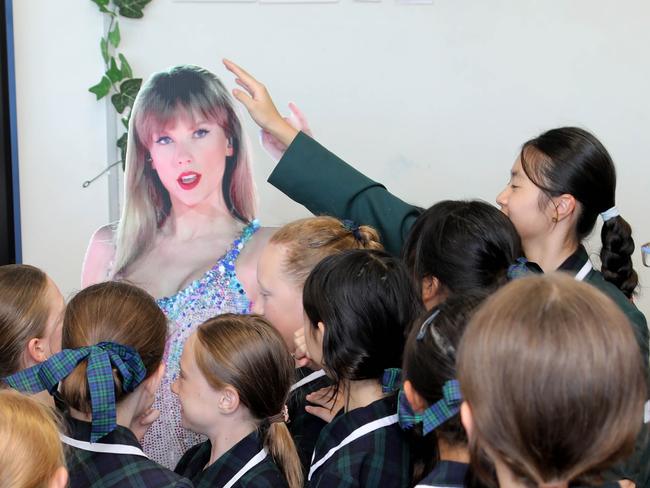 Year 6 girls at Seymour College got the surprise of their young lives, when Taylor Swift came to their school. Teacher, Tori Moule, introduced Taylor to the class.13 February 2024. Picture Dean Martin