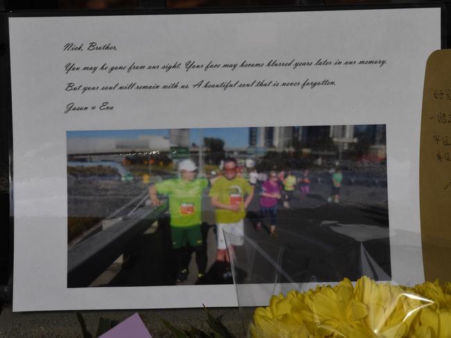 A tribute to Nick at the scene. Picture: Nicole Garmston