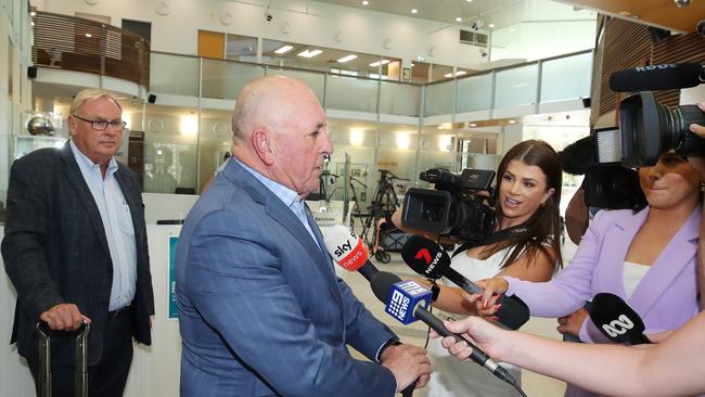 Commonwealth Games Australia CEO Craig Phillips and Commonwealth Games Federation Partners Director Michael Bushell speaking to the media after the meeting. Picture Glenn Hampson