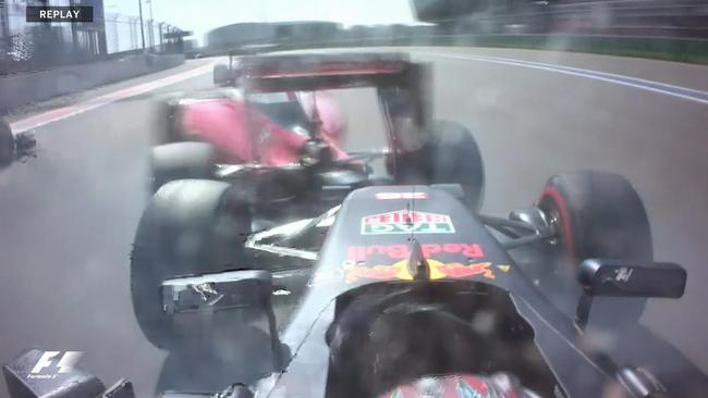 Video: Sebastian Vettel and Daniil Kvyat tangle at Turn 1 for the second race in a row.