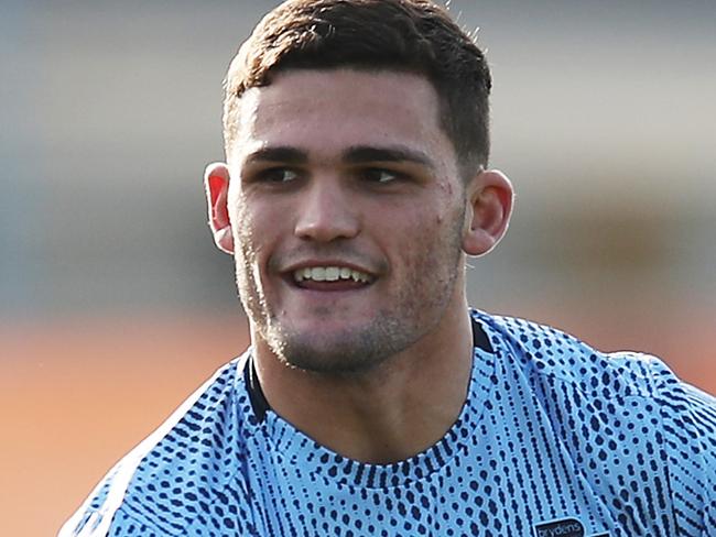 SYDNEY, AUSTRALIA - JUNE 01:  Nathan Cleary passes during a Blues State of Origin training session at Coogee Oval on June 01, 2021 in Sydney, Australia. (Photo by Matt King/Getty Images)