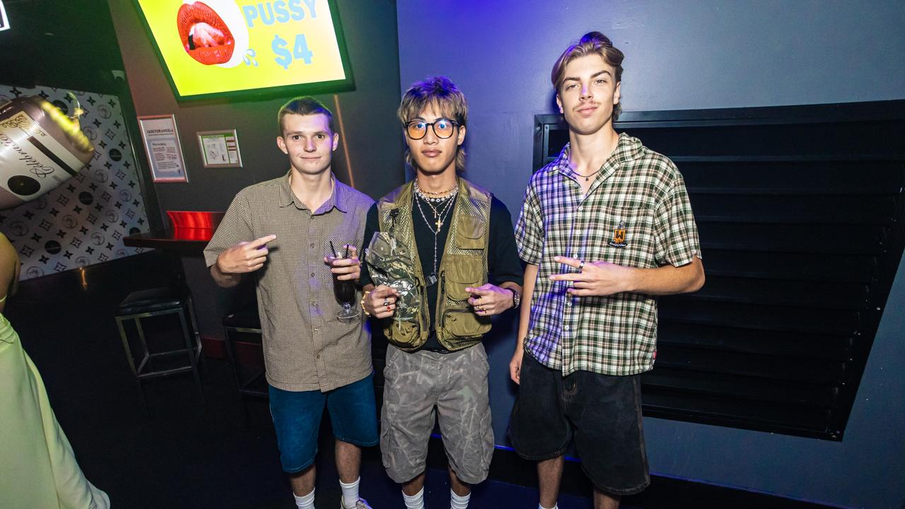 Jackson Webster, Khian Jay Gagate, Jake Thislethwaite at Cocktails. Picture: Lucas Linck