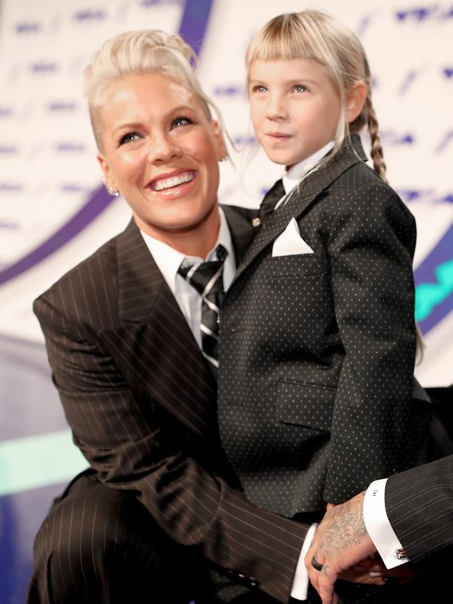 Singer Pink with daughter Willow Sage Hart at the 2017 MTV Video Music Awards. Picture: AFP