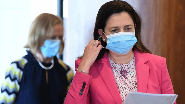 Queensland Premier Annastacia Palaszczuk and Chief Health Officer Jeannette Young created hysteria during their Wednesday press conference, writes Peter van Onselen. Picture: NCA NewsWire / Dan Peled