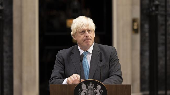 Boris Johnson delivers a farewell address before his official resignation at Downing Street. Picture: Getty