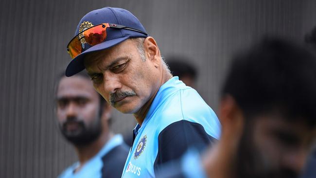 India's coach Ravi Shastri watches his players during a training session at the MCG. Picture: AFP