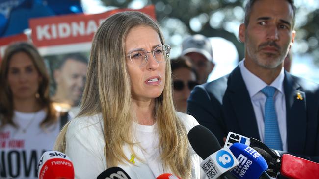 The ECAJ’s legal head, Simone Abel, speaks in Sydney on the one-year anniversary of Hamas’s October 7 attacks. Picture: Gaye Gerard