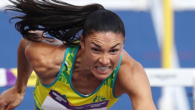 BIRMINGHAM 2022 COMMONWEALTH GAMES. 05/08/2022   .  Track and Field at Alexander Stadium.  110 mtr hurdles heats. Australian Michelle Jenneke during her heat . Picture: Michael Klein