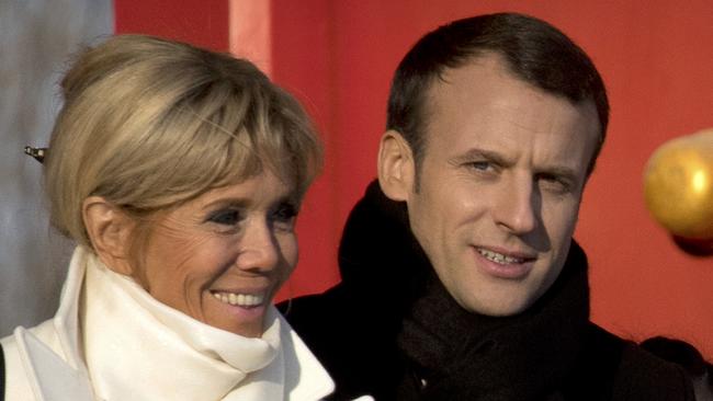 Emmanuel Macron and his wife Brigitte Macron. Picture: AP.