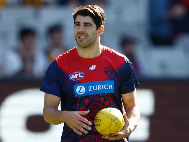 Christian Petracca was giving his all to the final minutes. Picture: Michael Willson/AFL Photos via Getty Images