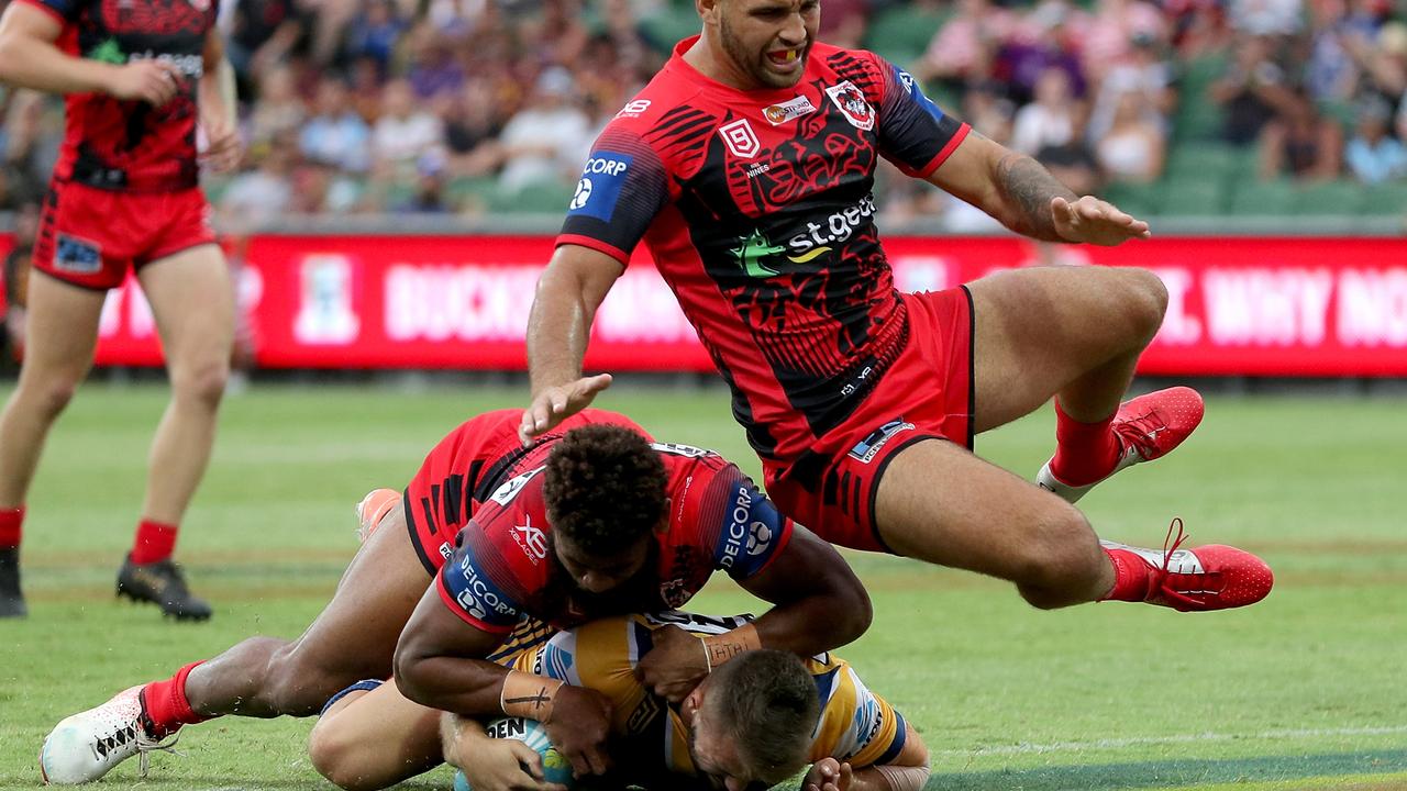 Jaeman Salmon scoring at the NRL Nines 2020 tournament.