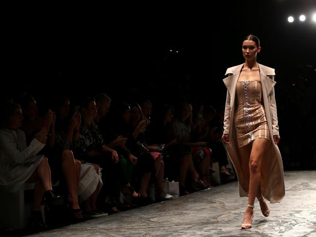 Model Bella Hadid walks the runway during the Misha Collection show at Mercedes-Benz Fashion Week Resort 17 Collections at Carriageworks. Picture: Getty Images