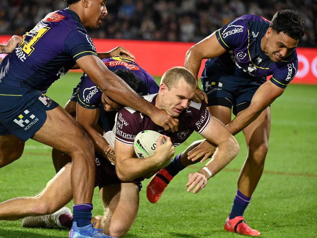 Tom Trbojevic was kept conspicuously quiet by the Storm. Picture: NRL Photos