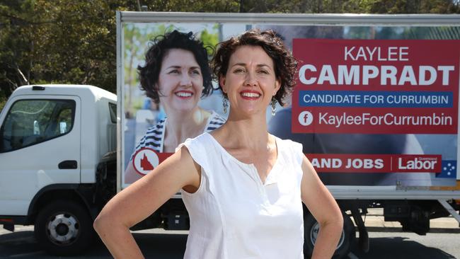 Labor candidate for Currumbin,  Kaylee Campradt, in her electorate and with her campaign truck. Picture Glenn Hampson