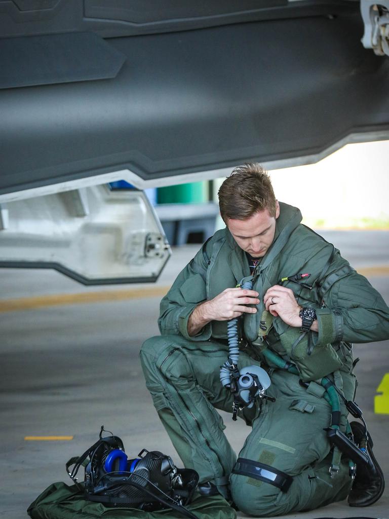 Australian Top Gun's prepare for a mission as one of RAAF's new additions , The F-35A Lightning 2 will be among 50 fighting planes involved in Exercise Arnhem Thunder 21 over the Top End . Picture Glenn Campbell