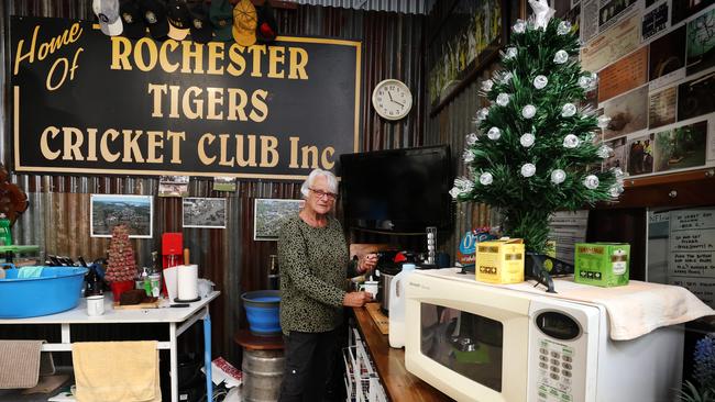 Marj Dingwall, 72, are living in their shed while their flooded home waits the be repaired. Marj makes a cup of tea in the makeshift kitchen. Picture: David Caird