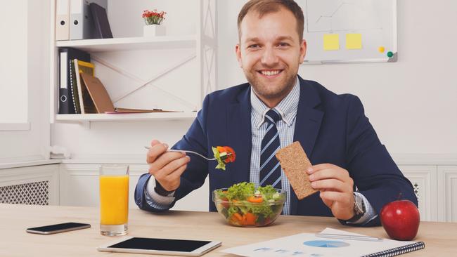 Eating a healthy lunch at work can boost productivity.