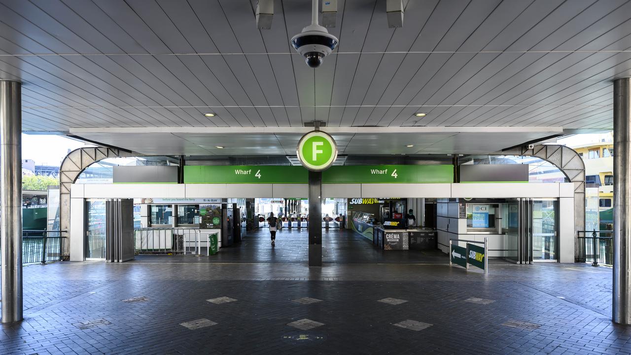 The normally bustling Wharf F at Sydney’s Circular Quay. Picture: Darren Roberts