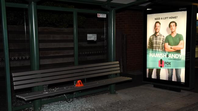 Glass was blown out at this nearby tram stop. Picture: Nicole Garmston