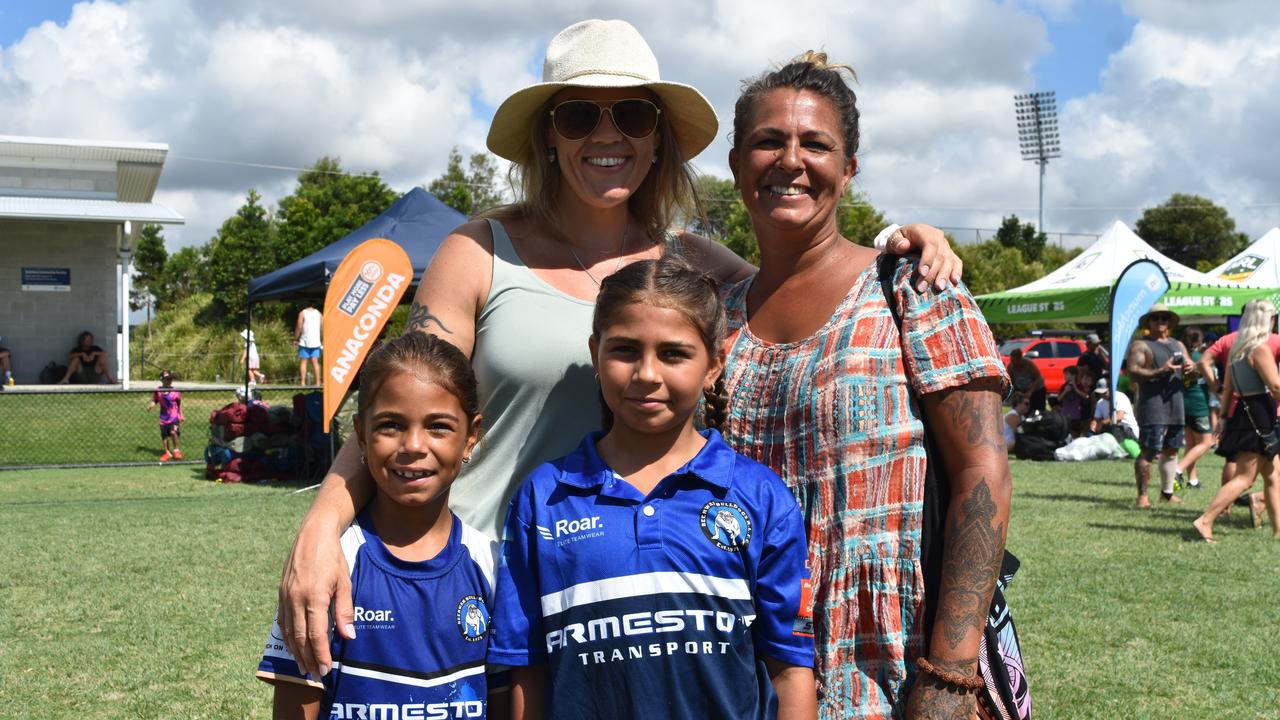 Sefiya Keen, Jada Keen, Kylie Stapleton and Melanie Stevenson at the Play Something Unreal rugby league clinic in Kawana. Picture: Sam Turner