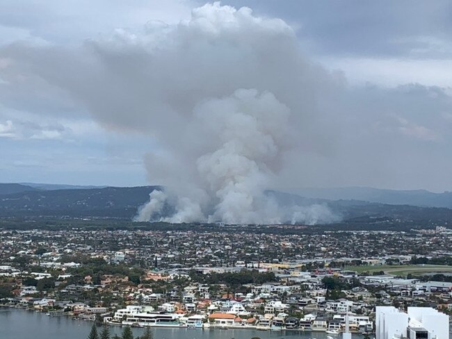 Smoke from a grass fire on the Gold Coast on September 30, 2020. Picture: John O'Brien.